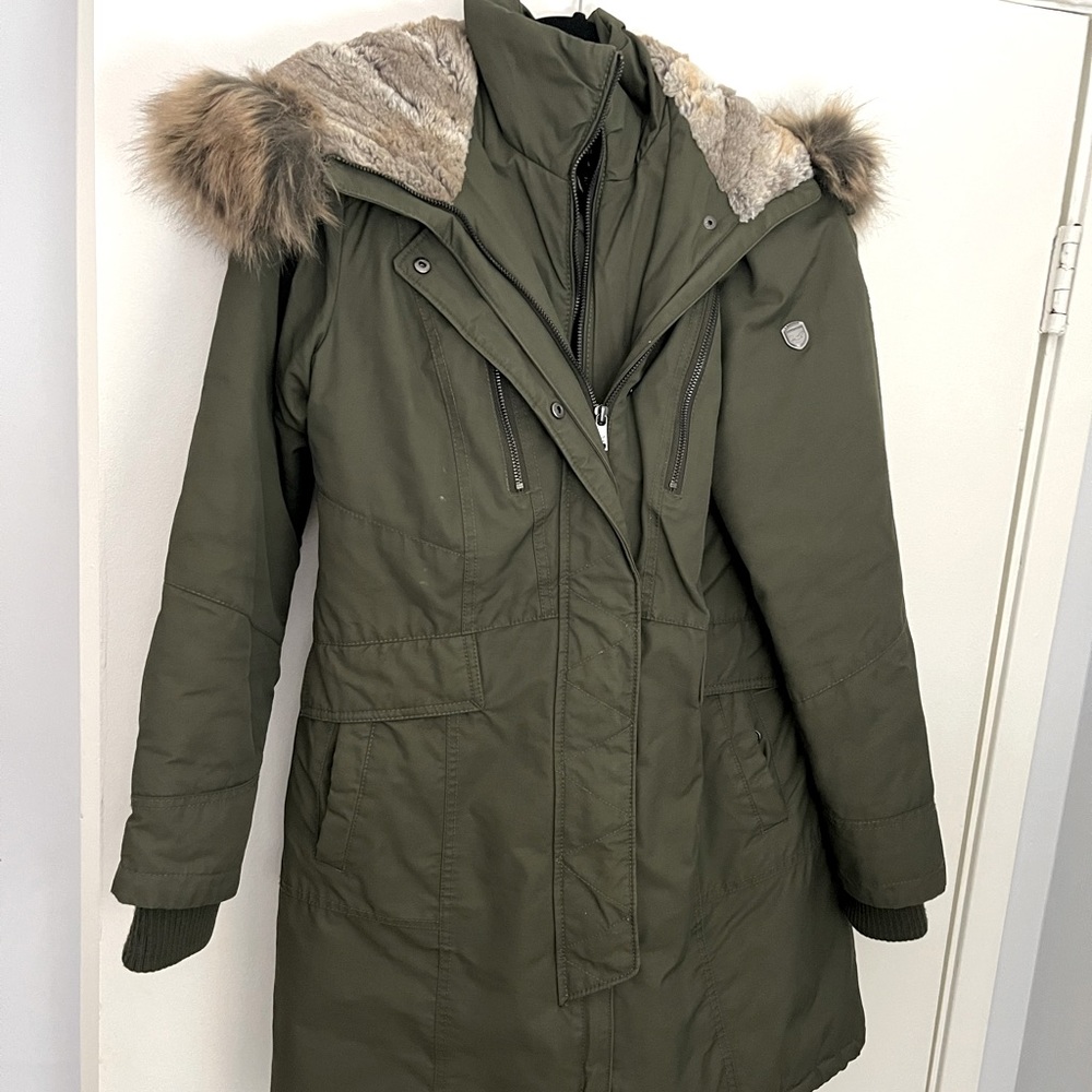 1 Madison Expedition Double Layered Coat (Olive Green) w/ Fur Hood